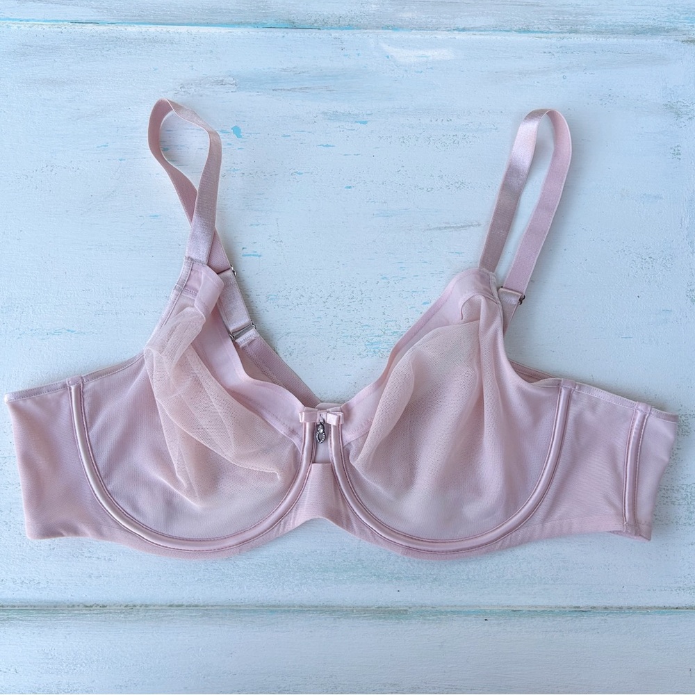 Curvy Couture 1311 Unlined Full Coverage Bra Mesh Sheer UW Womens 40C Pink